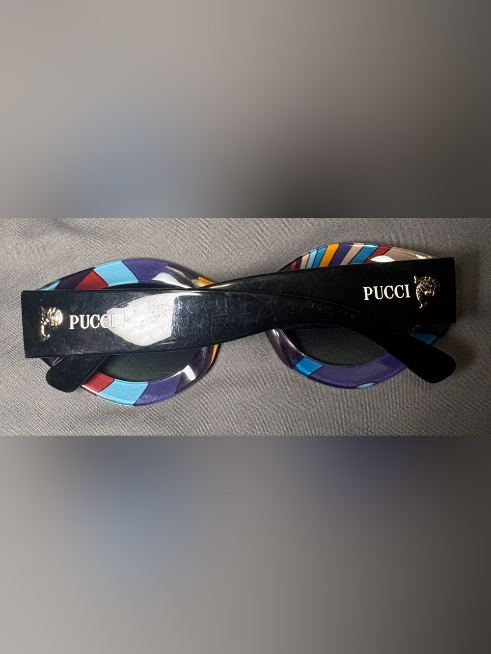 Emilio Pucci Black Cat-Eye Sunglasses with Multicolor Temples - Picture 7 of 10